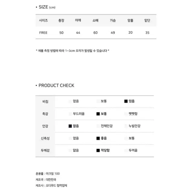 [새상품] 모디무드 여름 부클 데일리 골지 가디건 흰색