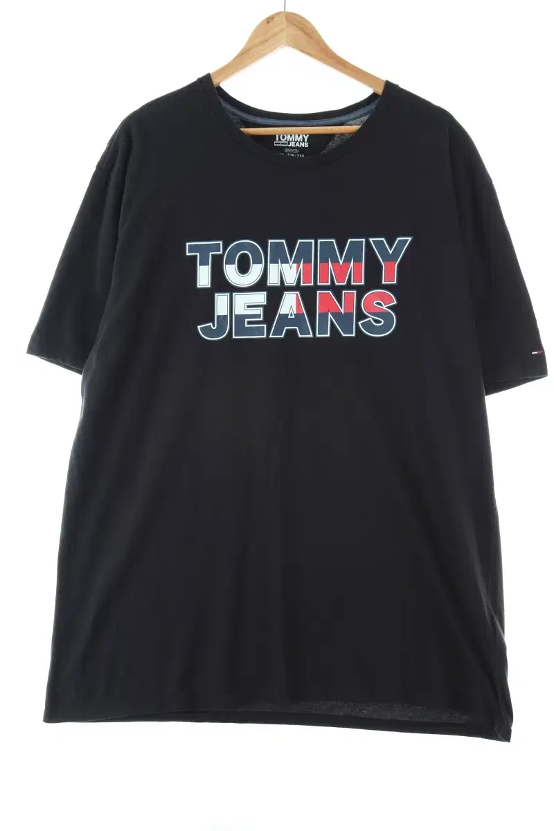 (2XL) Tommy Hilfiger Short-Sleeved T-shirt Big Size Black Printed - E7F6