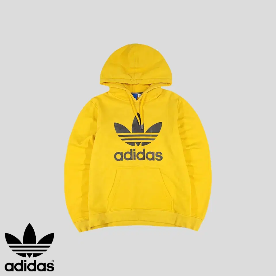 Adidas Yel Charcoal Trefoil Big Print Cotton Blend Sweat Hoodie M