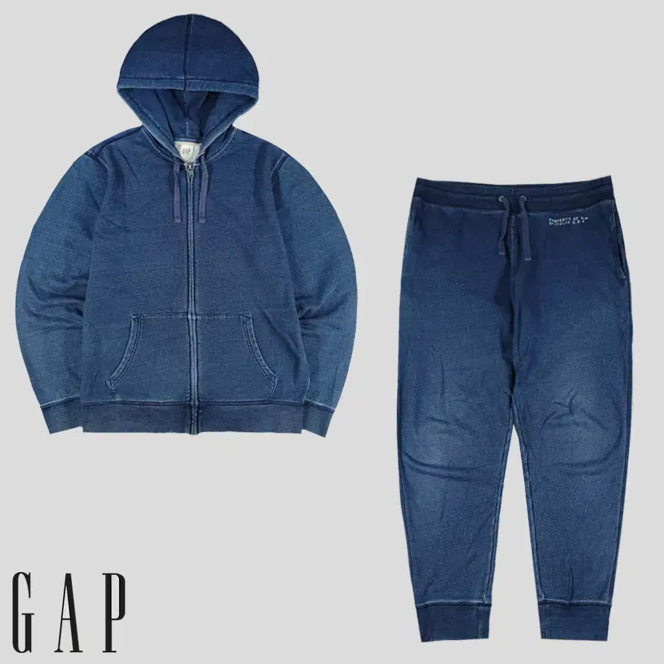 GAP 갭 인디고블루 워싱 코튼100 스웻 후드집업 스웻팬츠 트레이닝 셋