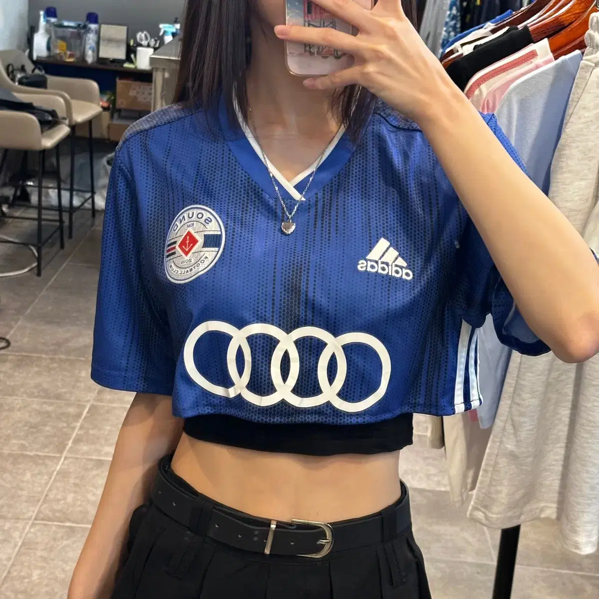 (NO.9) ADIDAS 아디다스 블루 반소매 크롭 축구 유니폼 S