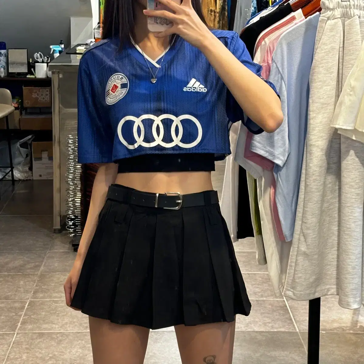 (NO.9) ADIDAS 아디다스 블루 반소매 크롭 축구 유니폼 S