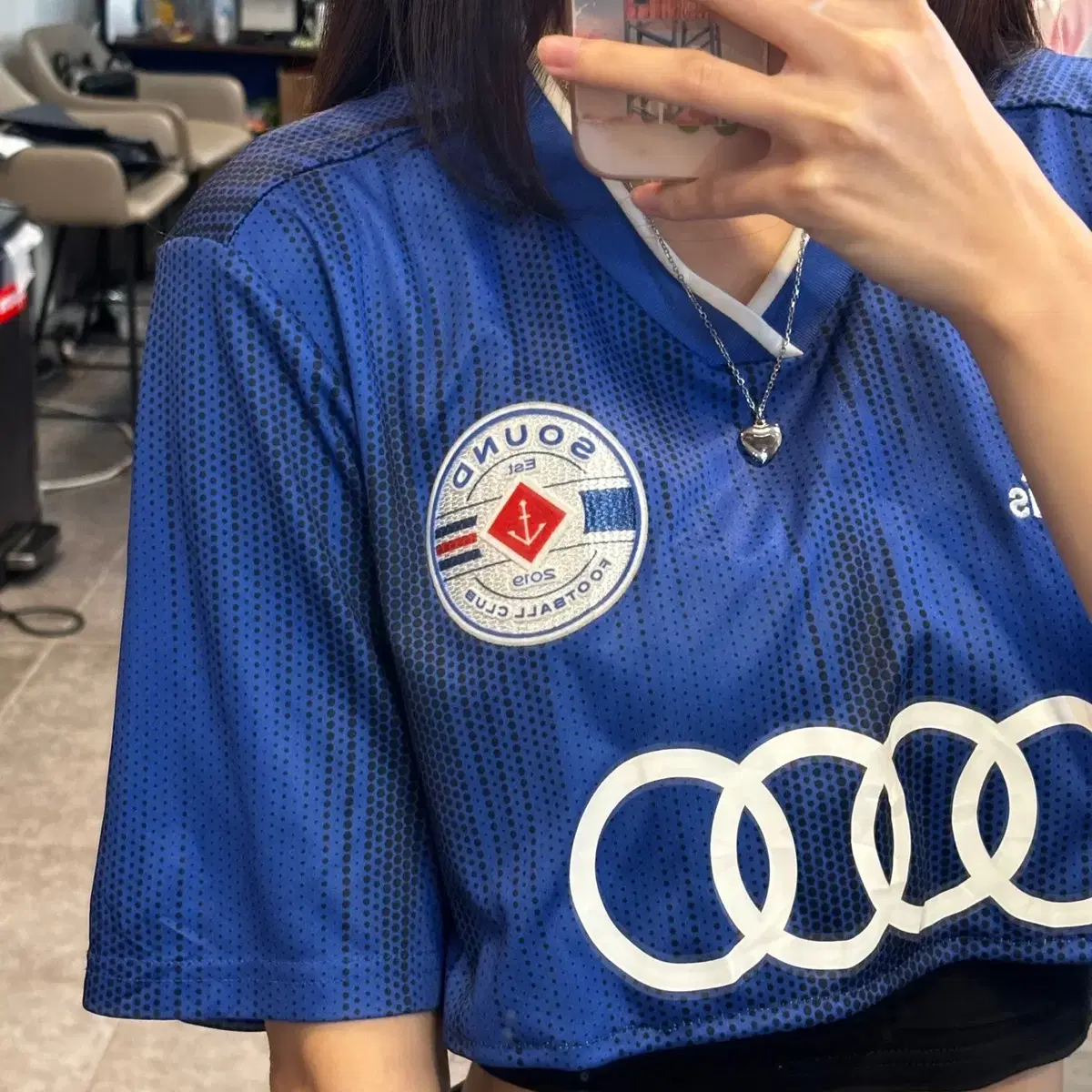 (NO.9) ADIDAS 아디다스 블루 반소매 크롭 축구 유니폼 S