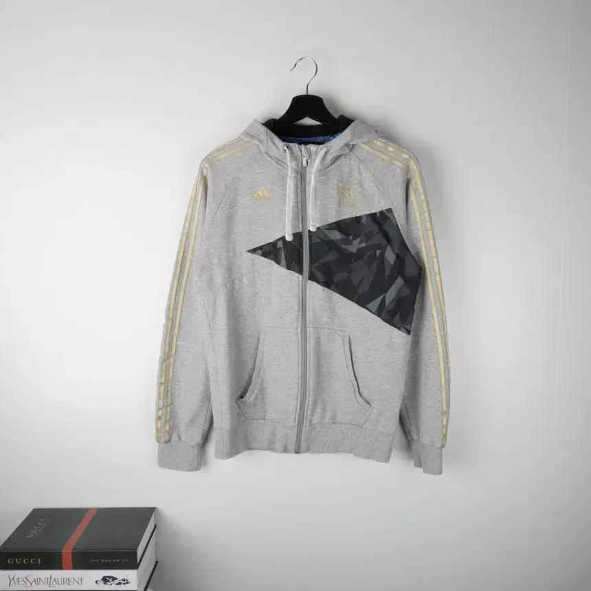 Adidas Basic Logo Three-Wire Gray Hooded Jumper VIA0552