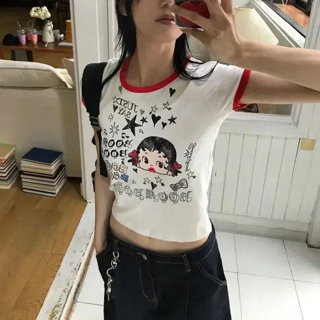 아케 BOOM RINGER CROP T 붐 링거 크롭티