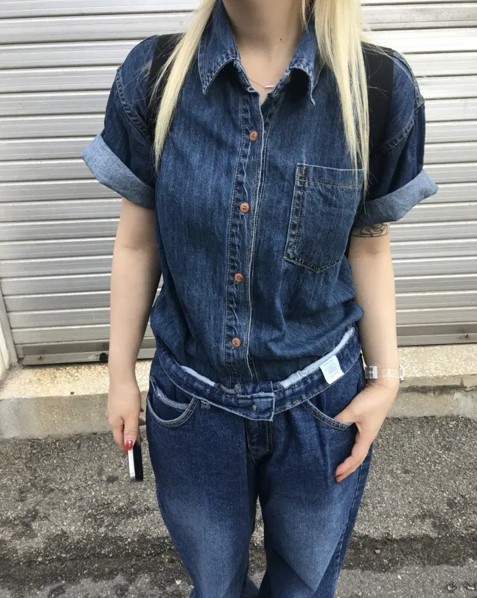 아워캐비넷 half denim shirts 하프 데님 셔츠