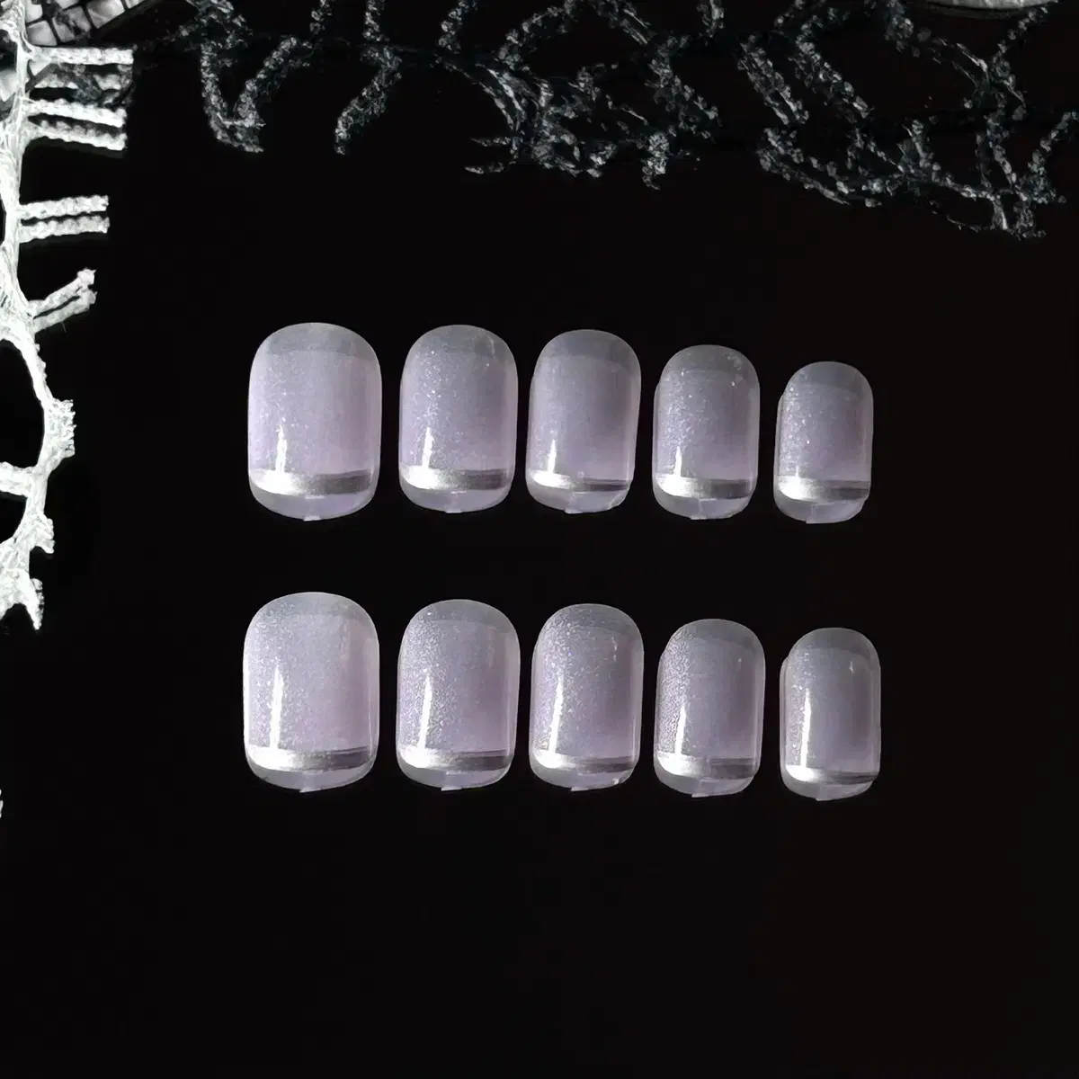 [Instant Nail Tips] Acacia Silver French Magnet Gel Nail Tips (24pcs)