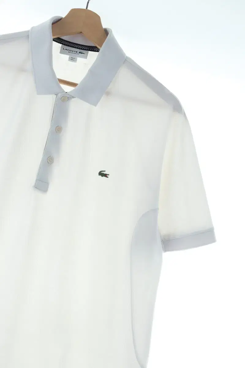 (L-XL) Lacoste Short-sleeved kara T-shirt White Old School Boxy Fit-E90B