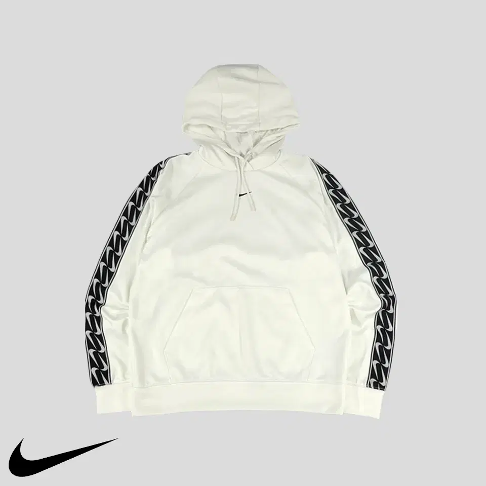 Nike White Black Mid Swoosh Taped Poly100 Performance Hoodie