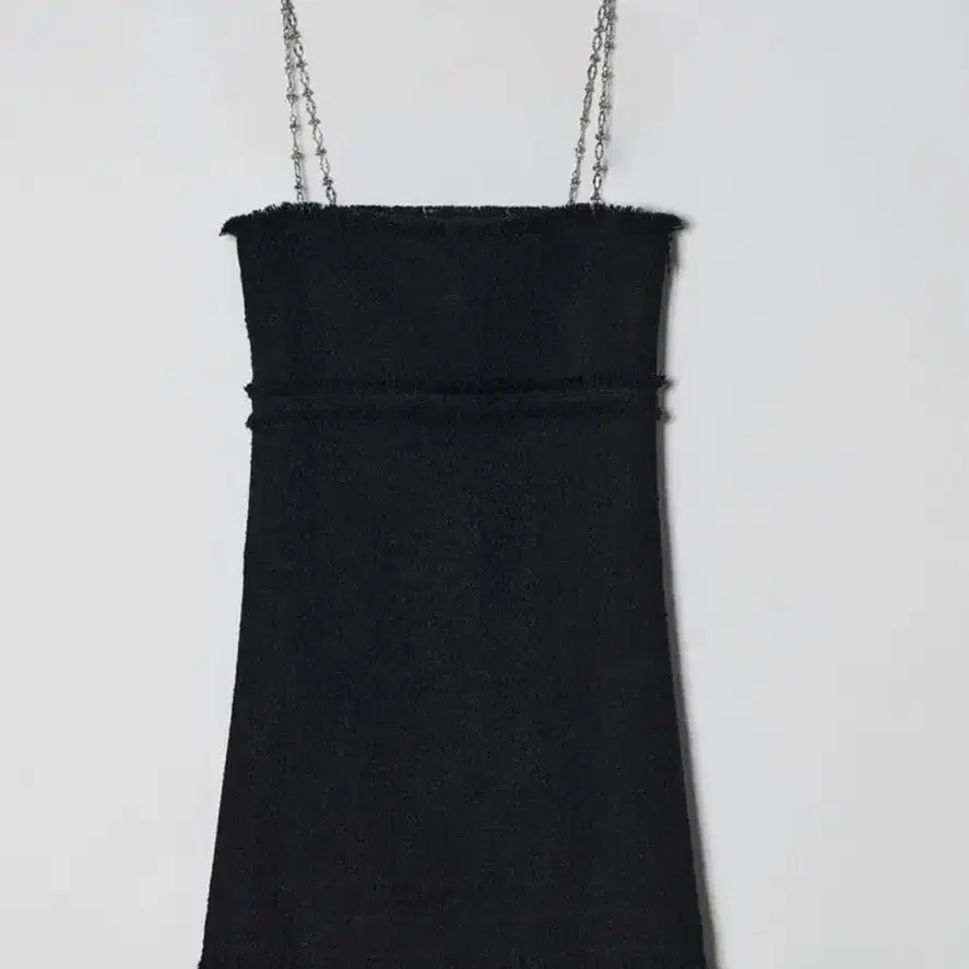 다이애그널 Chain Strap Tweed Dress (Black) S