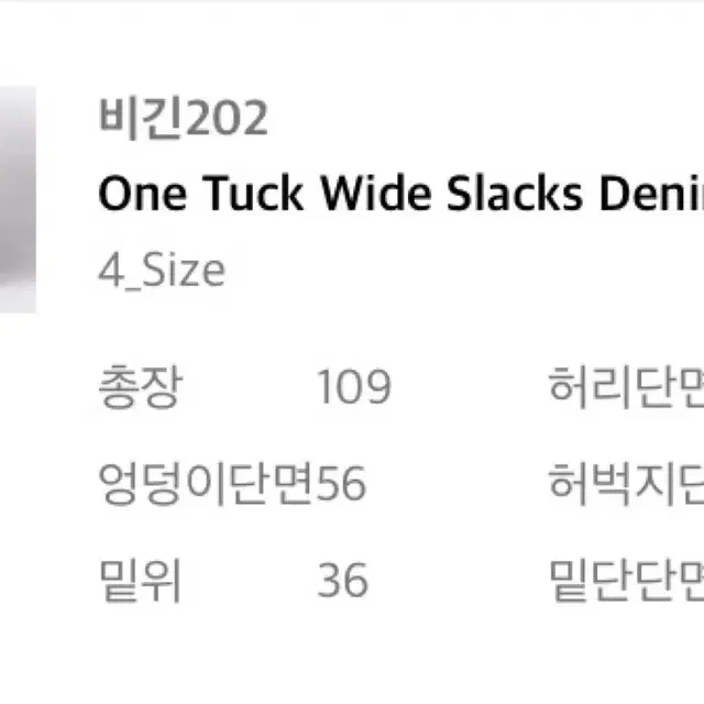 비긴202 바지 One Tuck Wide Slacks Denim 4siz