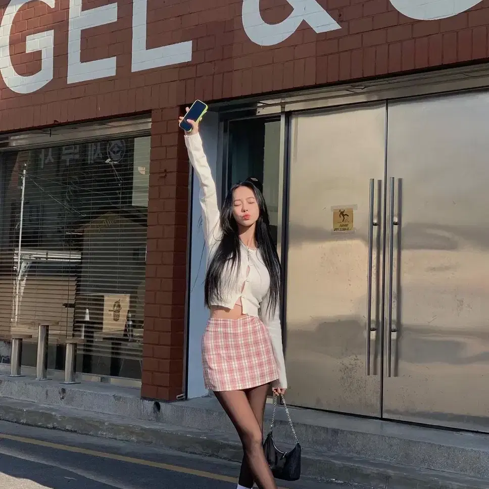 (단종/1+1)페일제이드 체크미니스커트 베이지+핑크 세트 하이틴