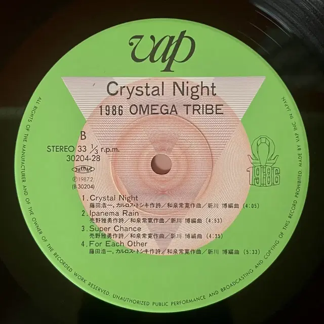 시티팝LP 1986 오메가 트라이브 -Crystal Night