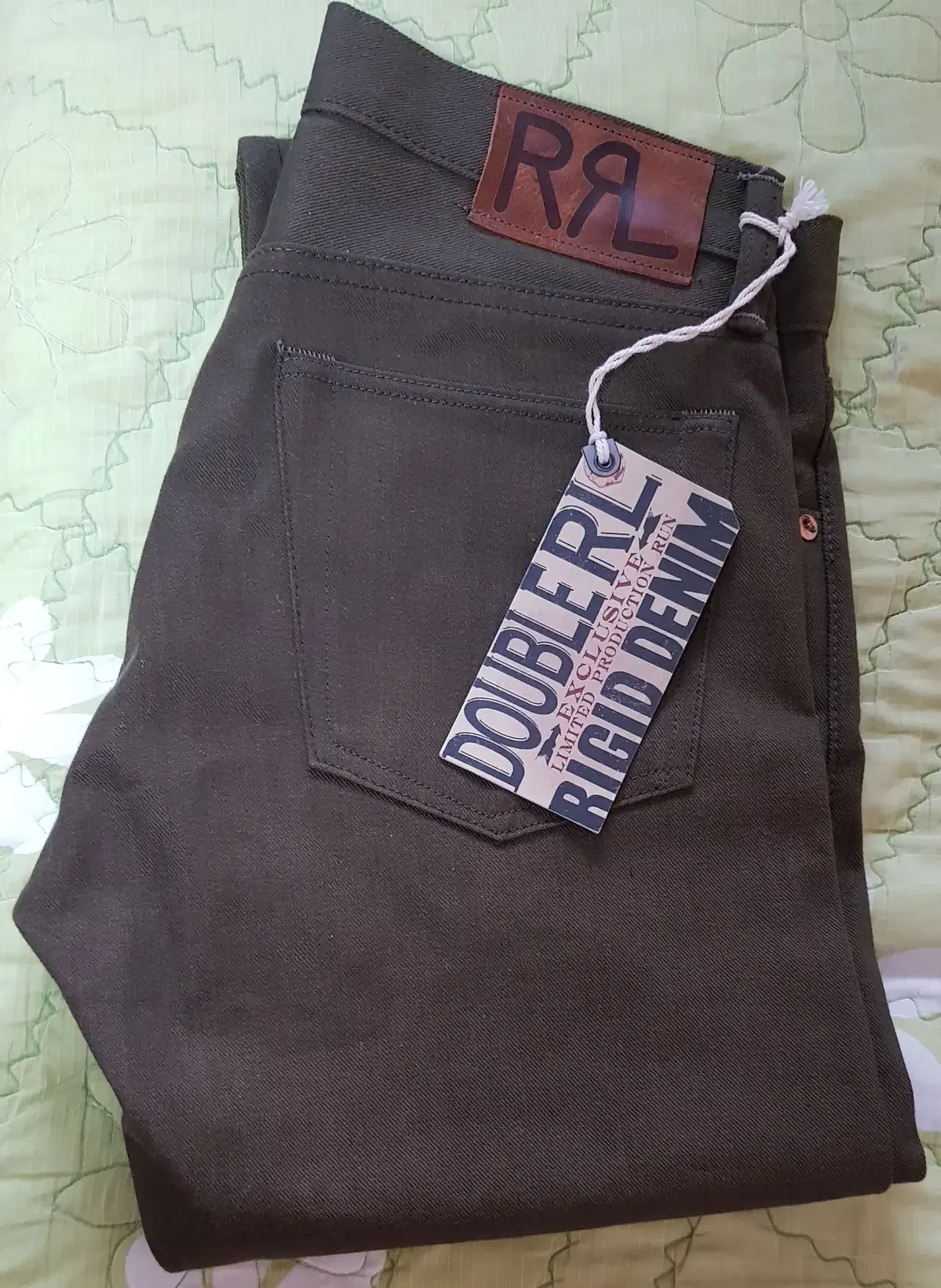 RRL Slim Fit Olive Rigid Selvedge Denim 30X34 for sale.