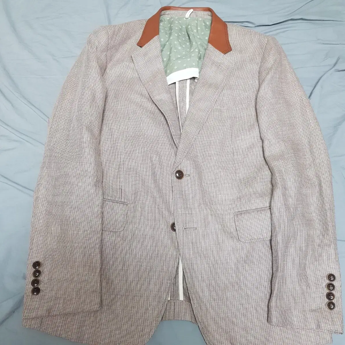 Custommellow wool-linen and natural leather-blend blazer