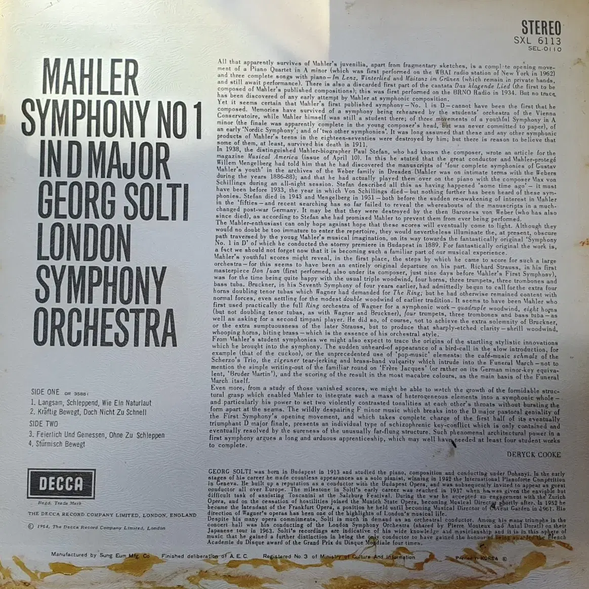 1973년 Mahler - Symphony No.1 lp