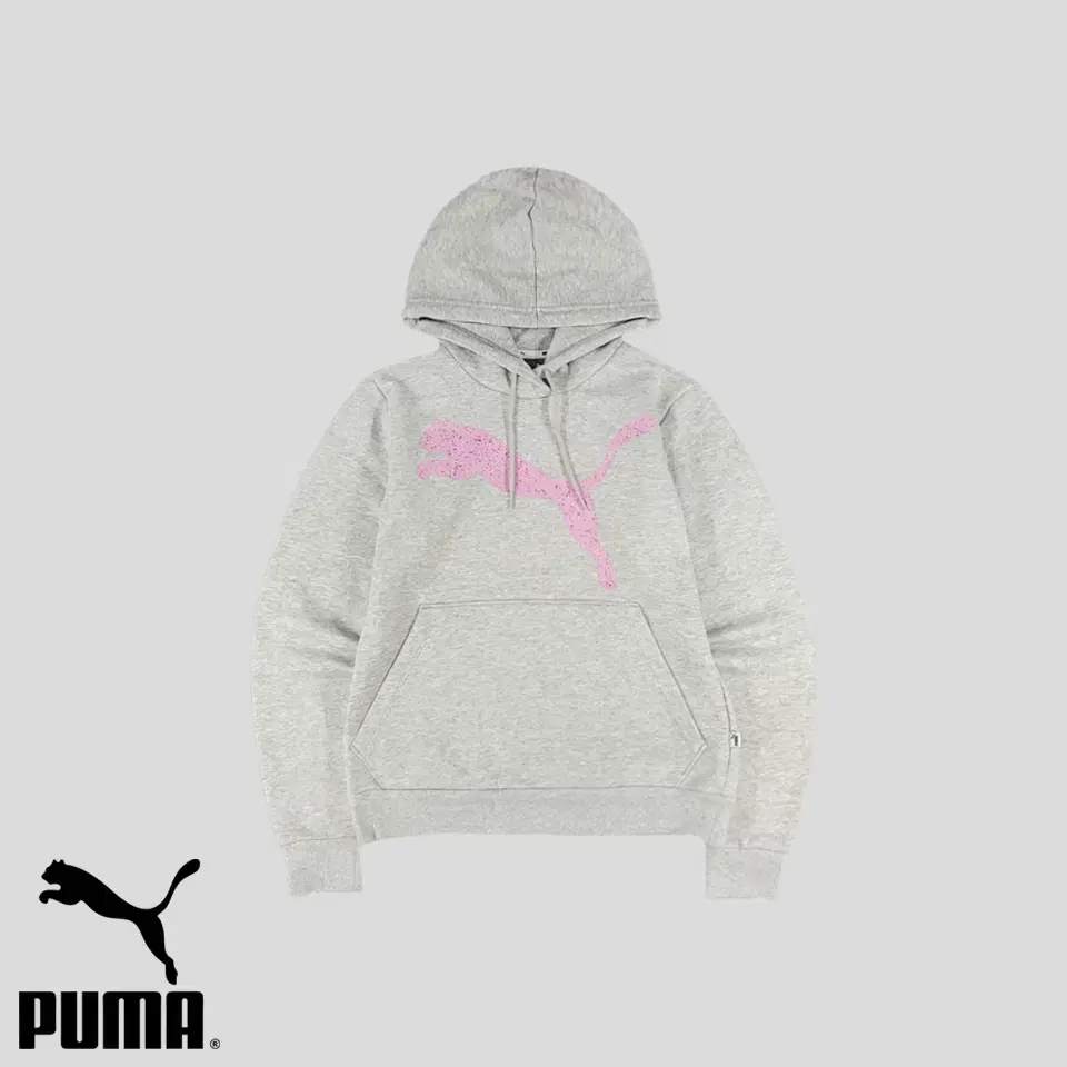 PUMA 퓨마 푸마 멜란지 그레이 핑크 도트로고 빅프린팅 코튼혼방 스웻