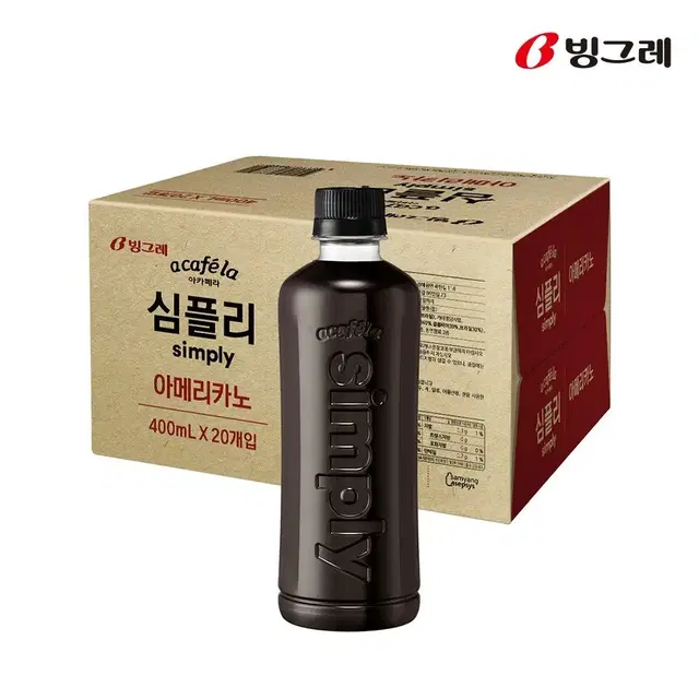 [무료배송] 빙그레 아카페라 심플리 아메리카노 커피 400ml 20개