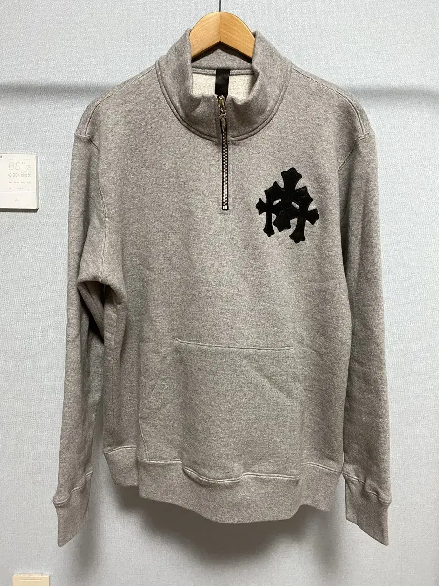 [L] Chrome Hearts Cross Leather Patch Half Zip Pullover Gray