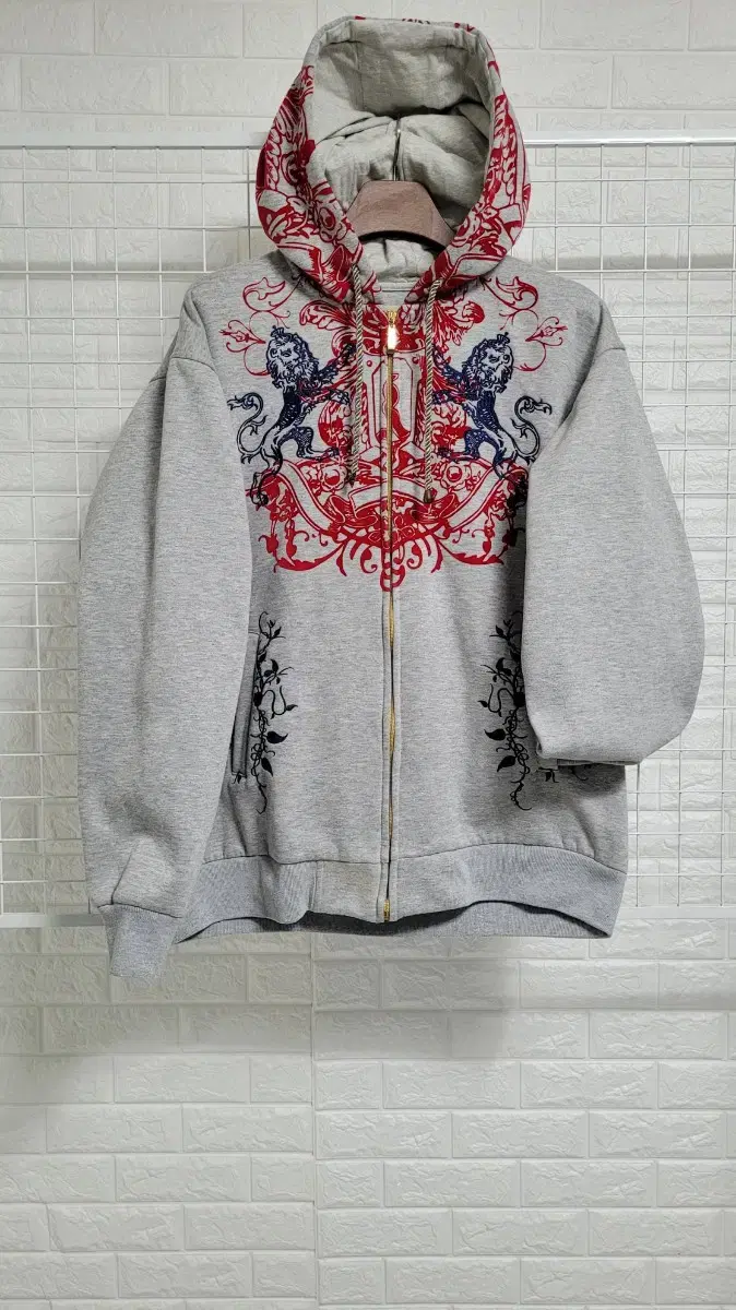 [105]VINTAGE gray embroidered printDetails100% cottonHoodieJacket!