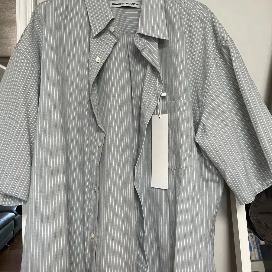 브랜디드 SUNSET HALF SHIRT [GREY STRIPE] (m)