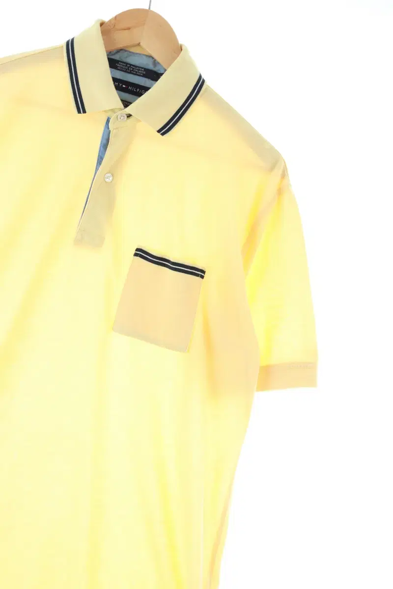 (M) Tommy Hilfiger Short-sleeved kara T-shirt Light yellow cotton amecaji loose fit-E752