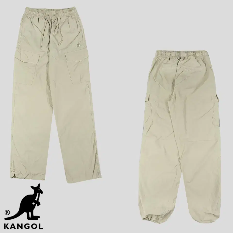 Kangol khaki beige Kangaroo patch logo cargo pocket nylon lightweight banded track pants tray