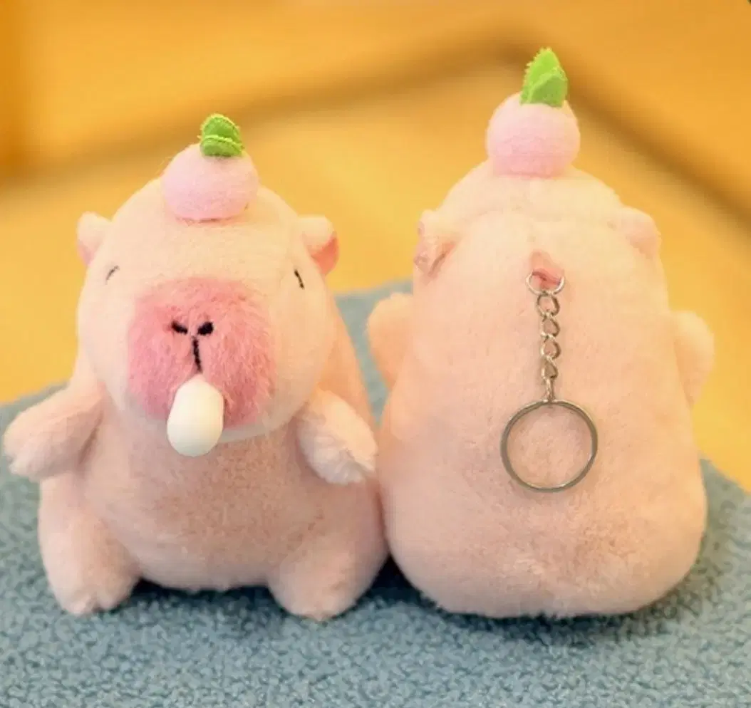 Pink Peach Capybara doll keyring