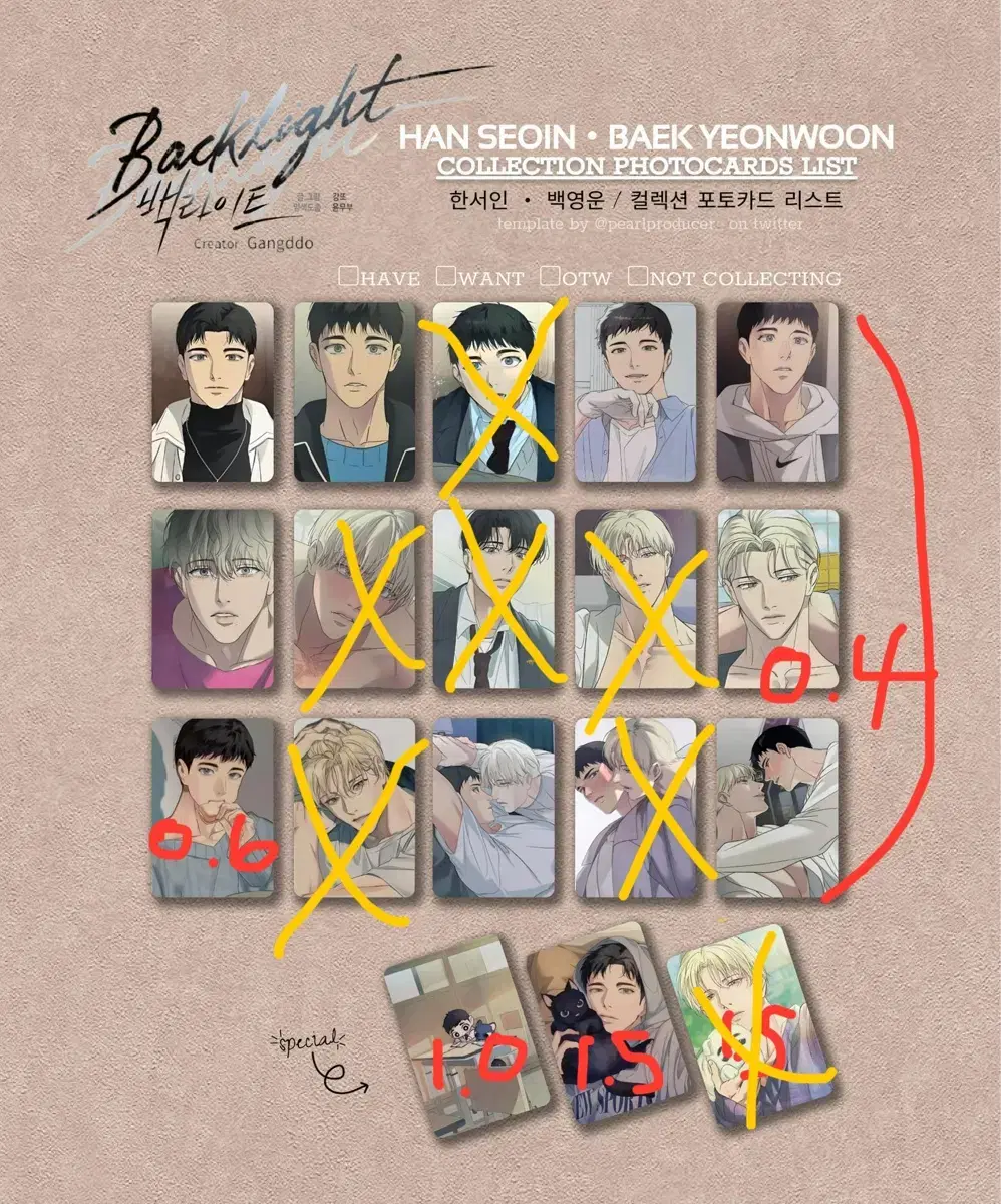 Backlight CollectionPhotocardsIndividual WTS Resin Comics HanSeoin BaekYoungwoon Baek