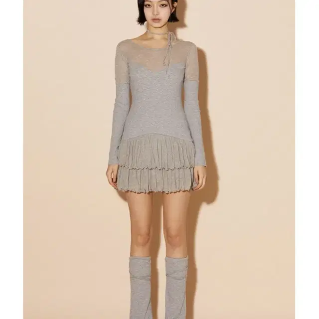 팝시즈 Sheer Jersey Dress (Gray)