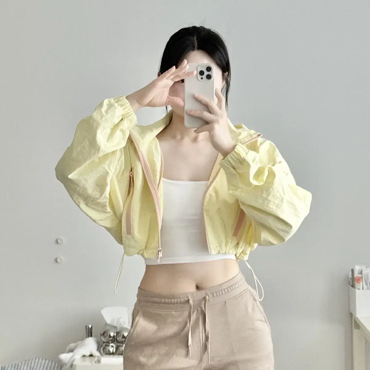 [ZARA] 자라 메쉬 크롭 바람막이 _ 레몬