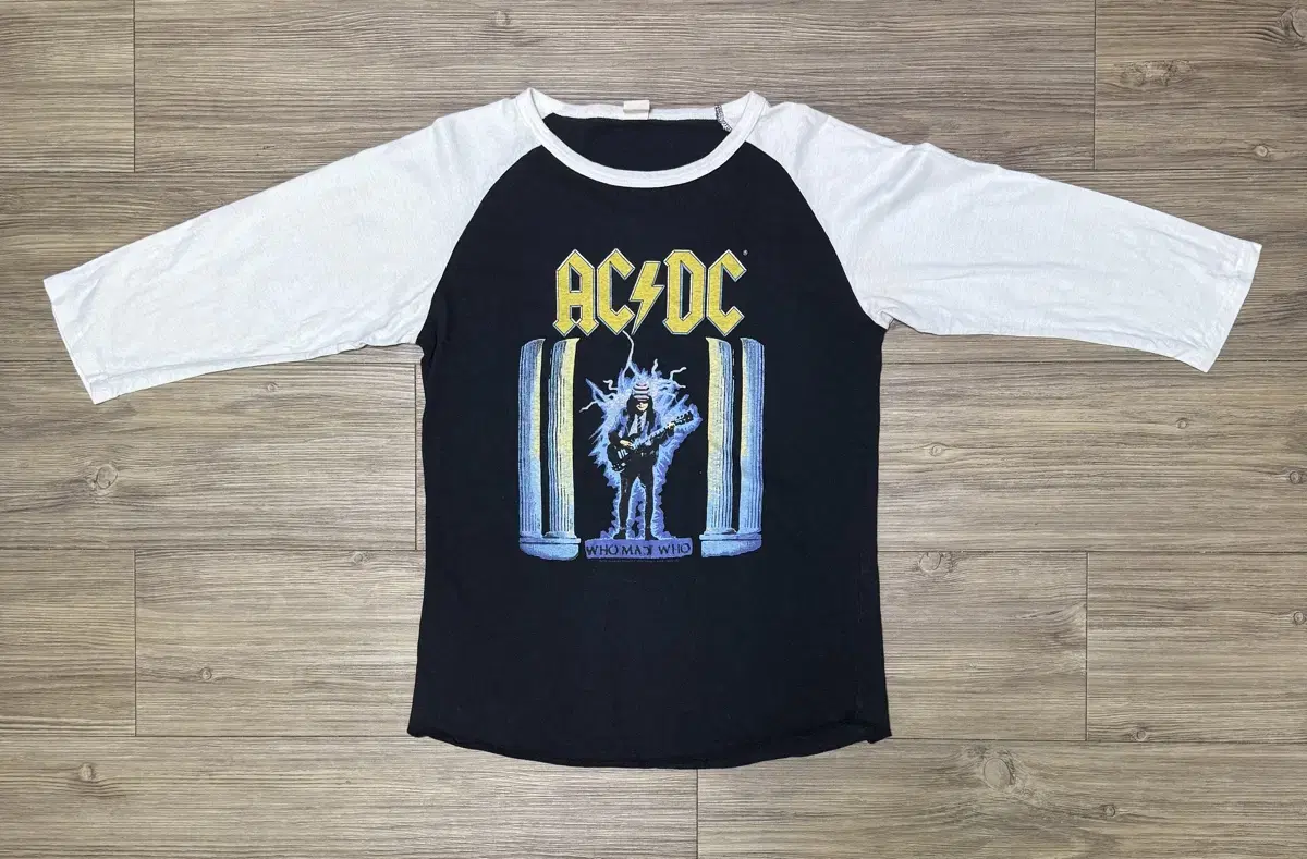 빈티지 AC/DC 래글런 슬리브 밴드티