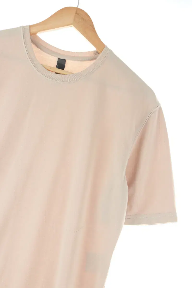 (M) BrandVintage Short-Sleeved T-shirt Beige Plain Solid Loose Fit-E9B9