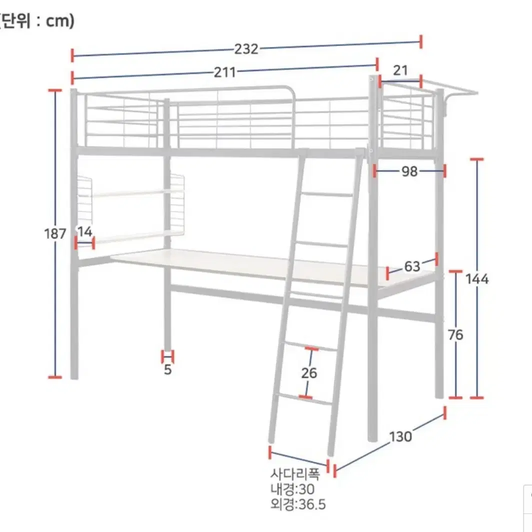 일루일루 코모드i 올인원 책상형 벙커침대 (지누스 15cm 매트 포함)