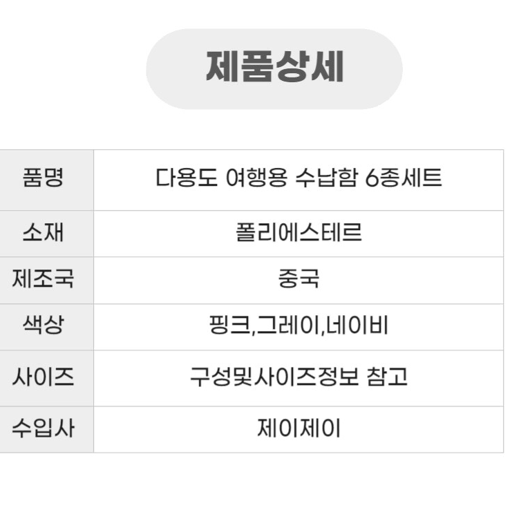 [새상품] 여행가방정리 6종 파우치