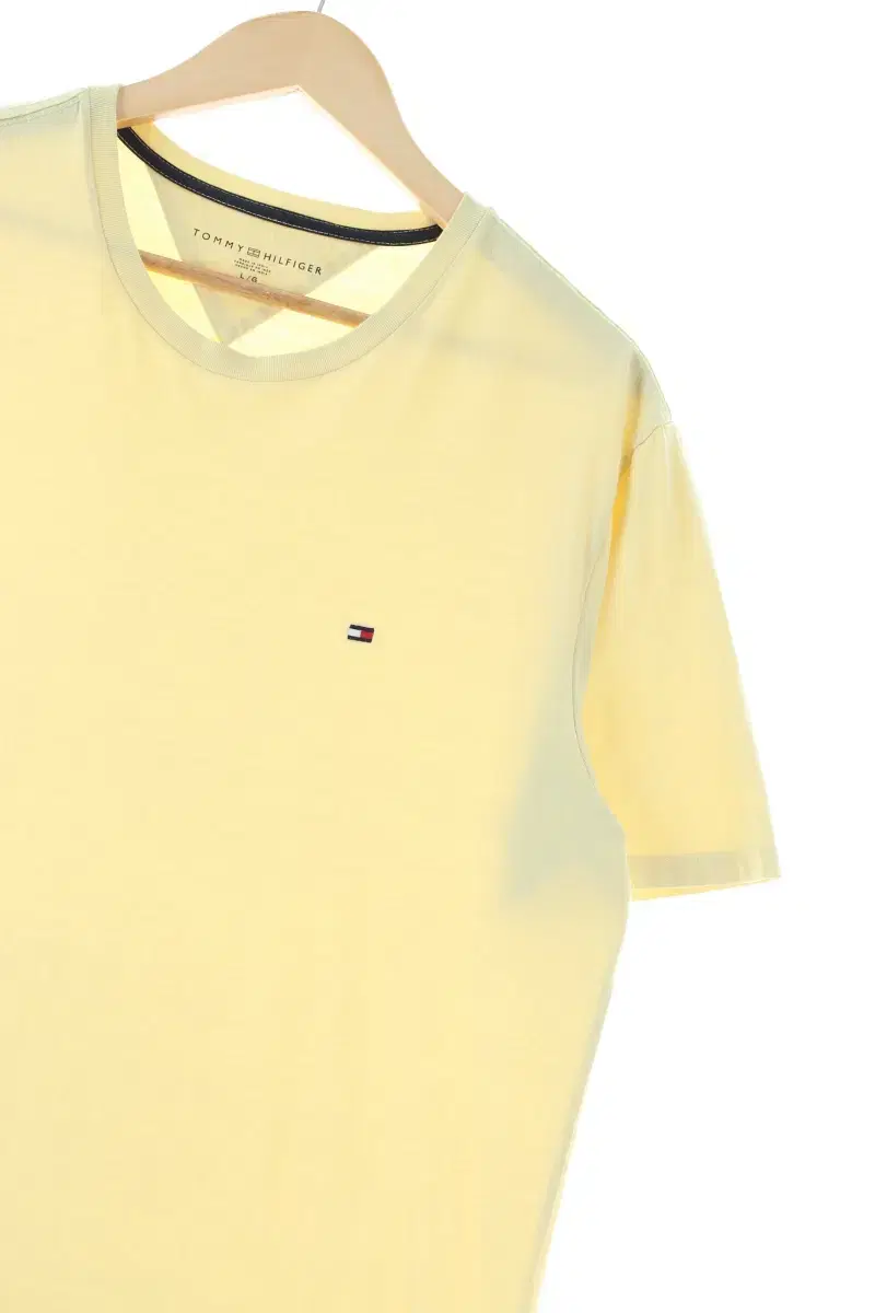 (L) Tommy Hilfiger Short-sleeved T-shirt yellow cotton old-school loose fit-EA03