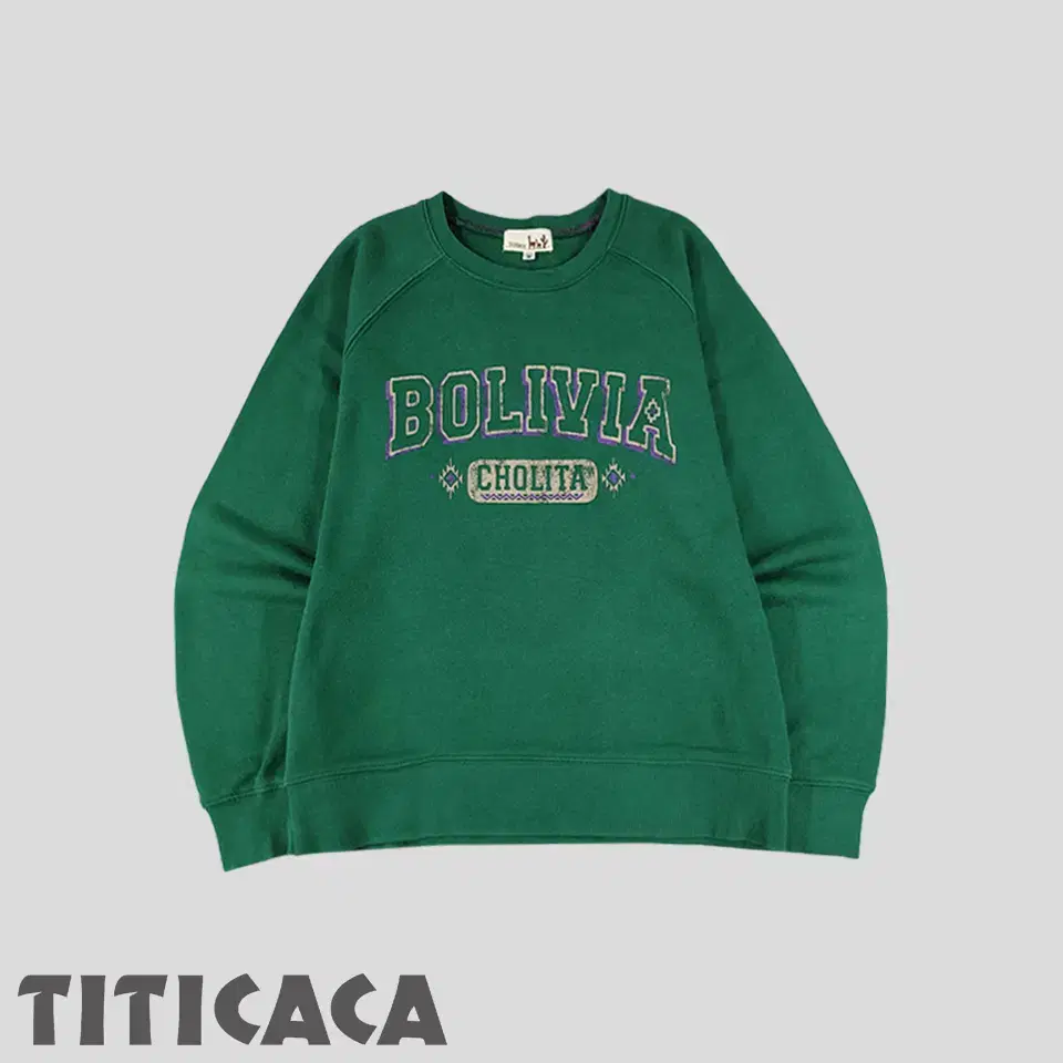 Titicaca Green Purple Bolivian Cholita Printed Cotton Blend Sweatshirt Man to Man