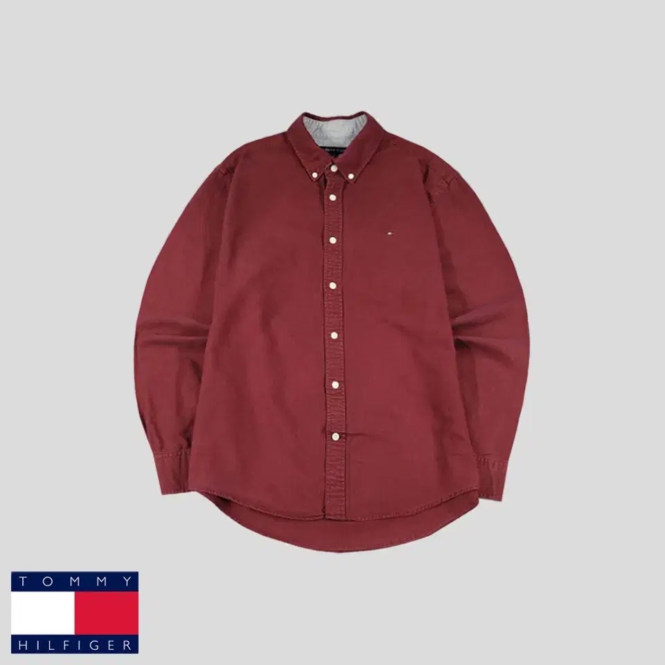 Tommy Hilfiger Pigment Burgundy Tommy Logo Custom Fit Heavy Cotton Button Down Solid Men