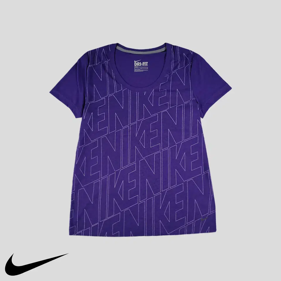 Nike Purple White Monogram Patterned Dry Fit Cotton Blend Loose Fit U-Neck Short Sleeve T-Shirt