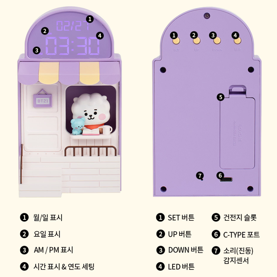 BT21 리틀버디 카페 모형 LED 시계 코야 KOYA