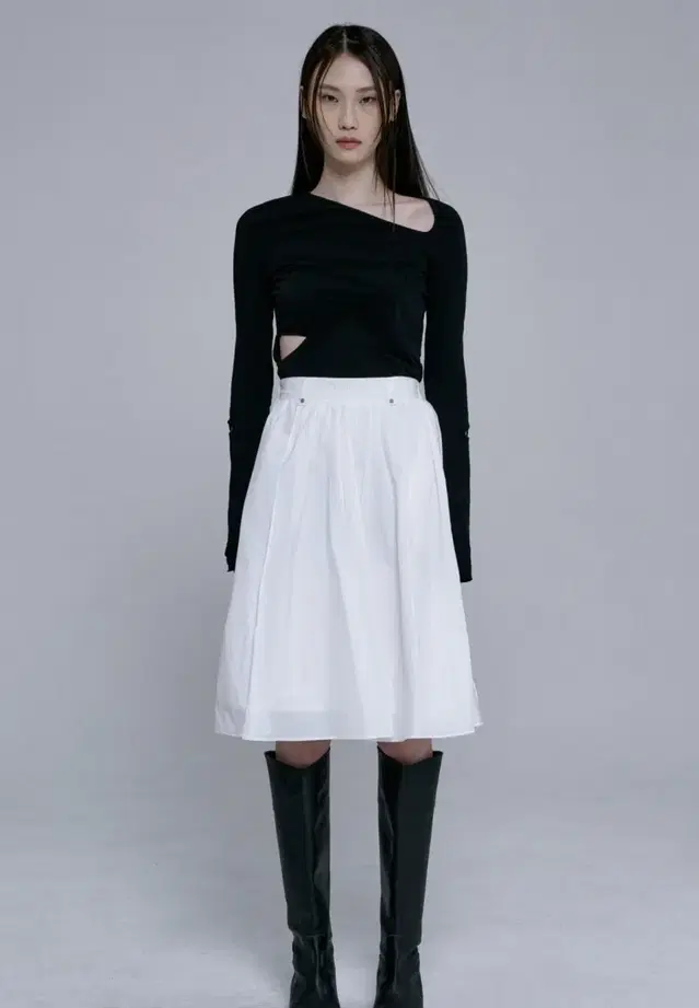 JINJUSE (진주유즈) Slit midi skirt - 화이트 S