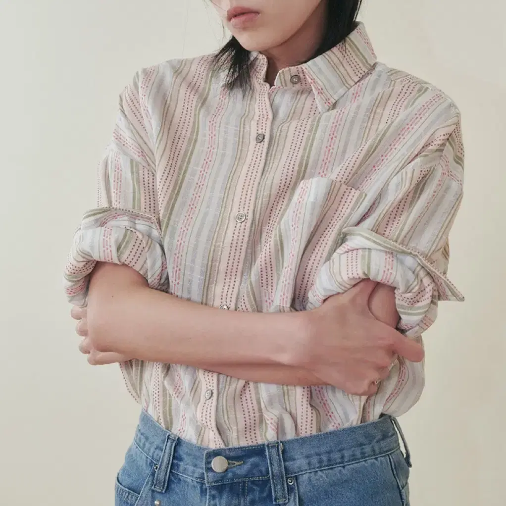 플리즈프로젝트 LINEN STRIPE SHIRT, PINK