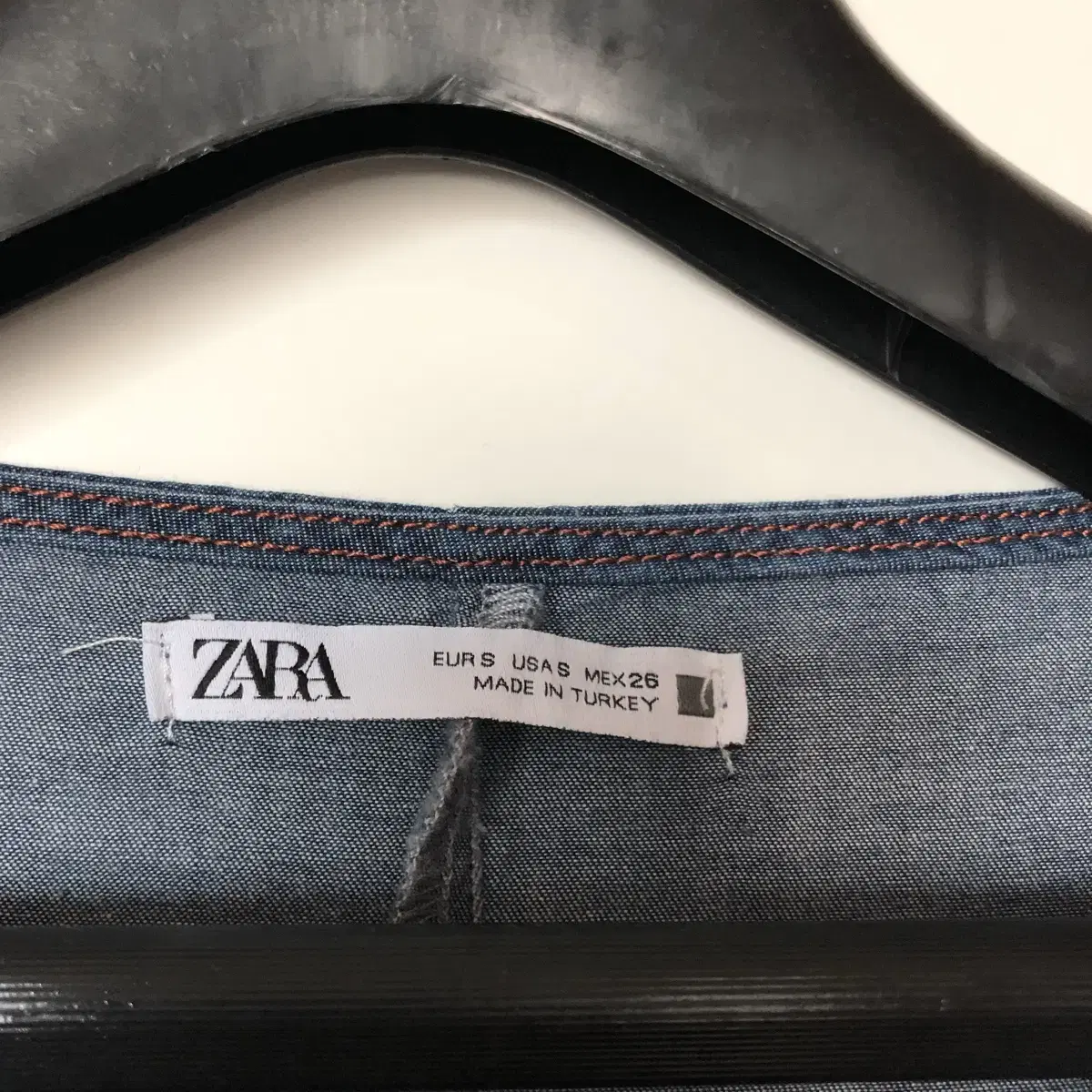 자라 리본소매 진청 데님 청 벨티드 원피스 zara