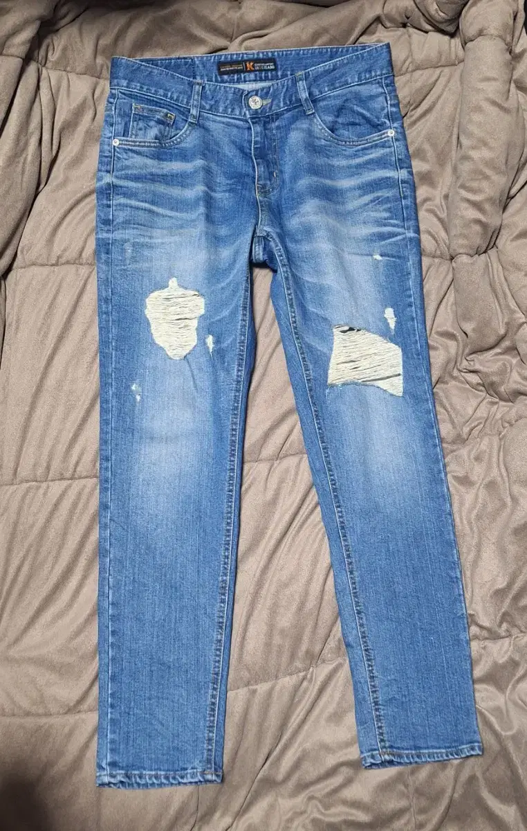 KUIOS Vintage Wash Men's Span Ripped Jeans 32'