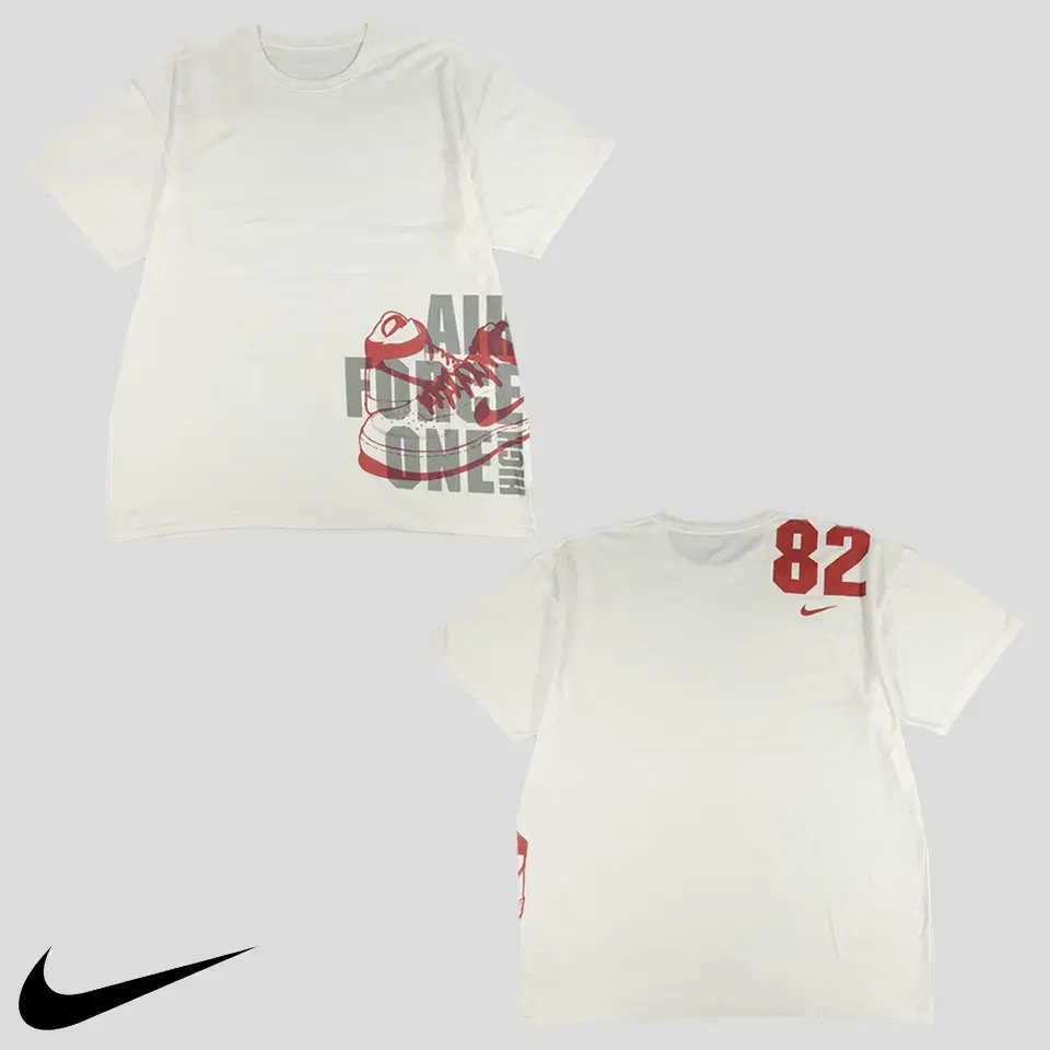 Nike 00s White Number 82 Air Force Mid Cotton Blend Big Size Short Sleeve Tee