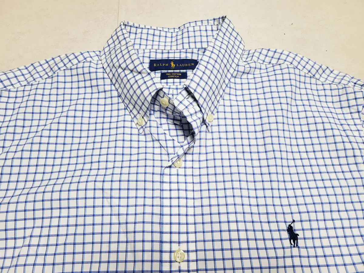 Polo Bloo Check Navy Horse Embroidered Cotton Shirt XL 110 POL1020