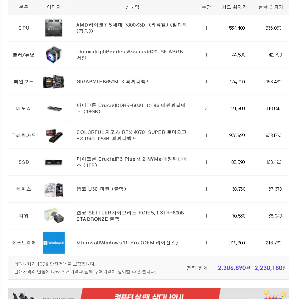 (새제품)7800X3D/4070수퍼/램32/1TB/게임풀옵 PC본체데스크