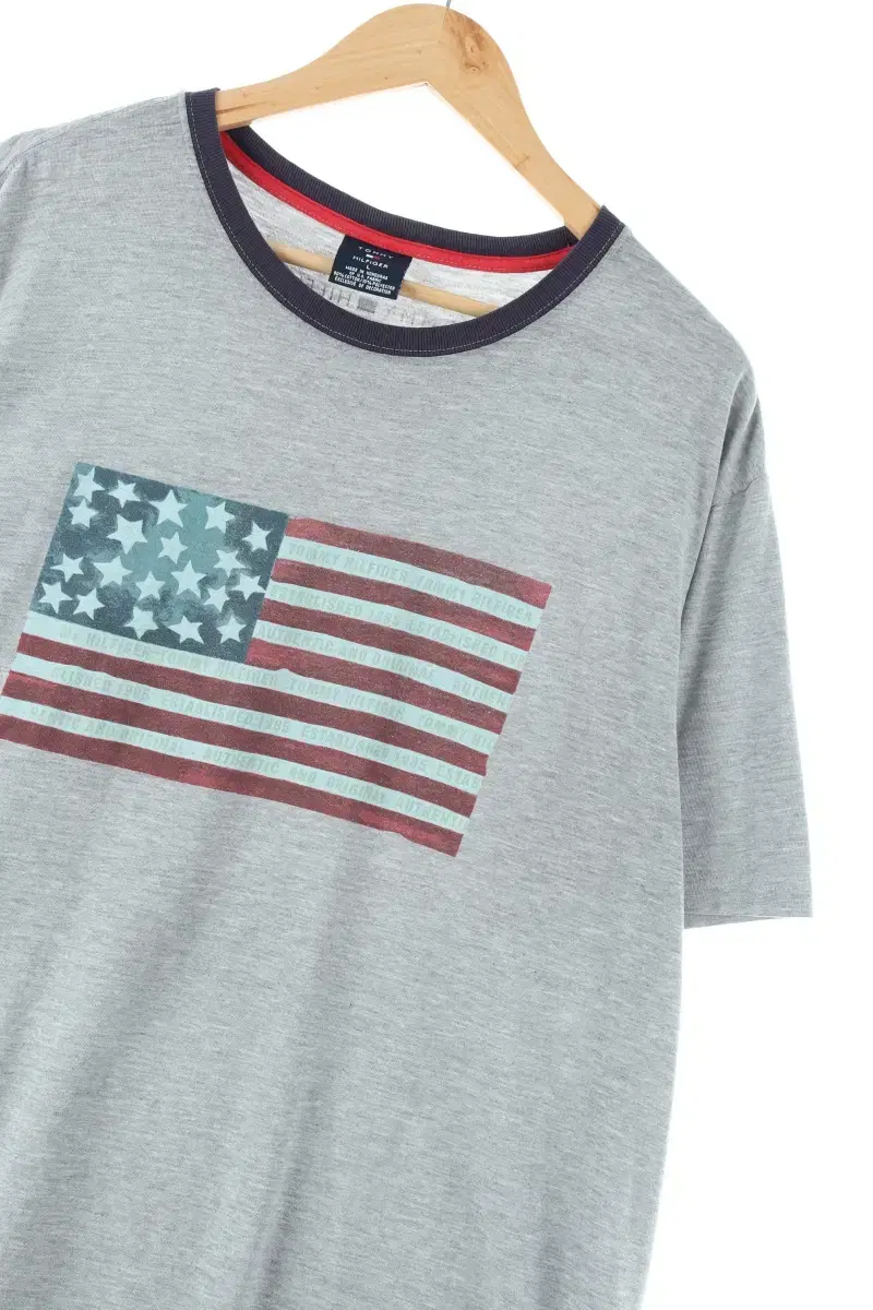 (L) Tommy Hilfiger Short-sleeved T-shirt Stars and Stripes Gray Old School-E767