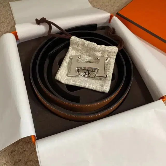 에르메스 Belt Kit 95cm Tan and Grey 32mm