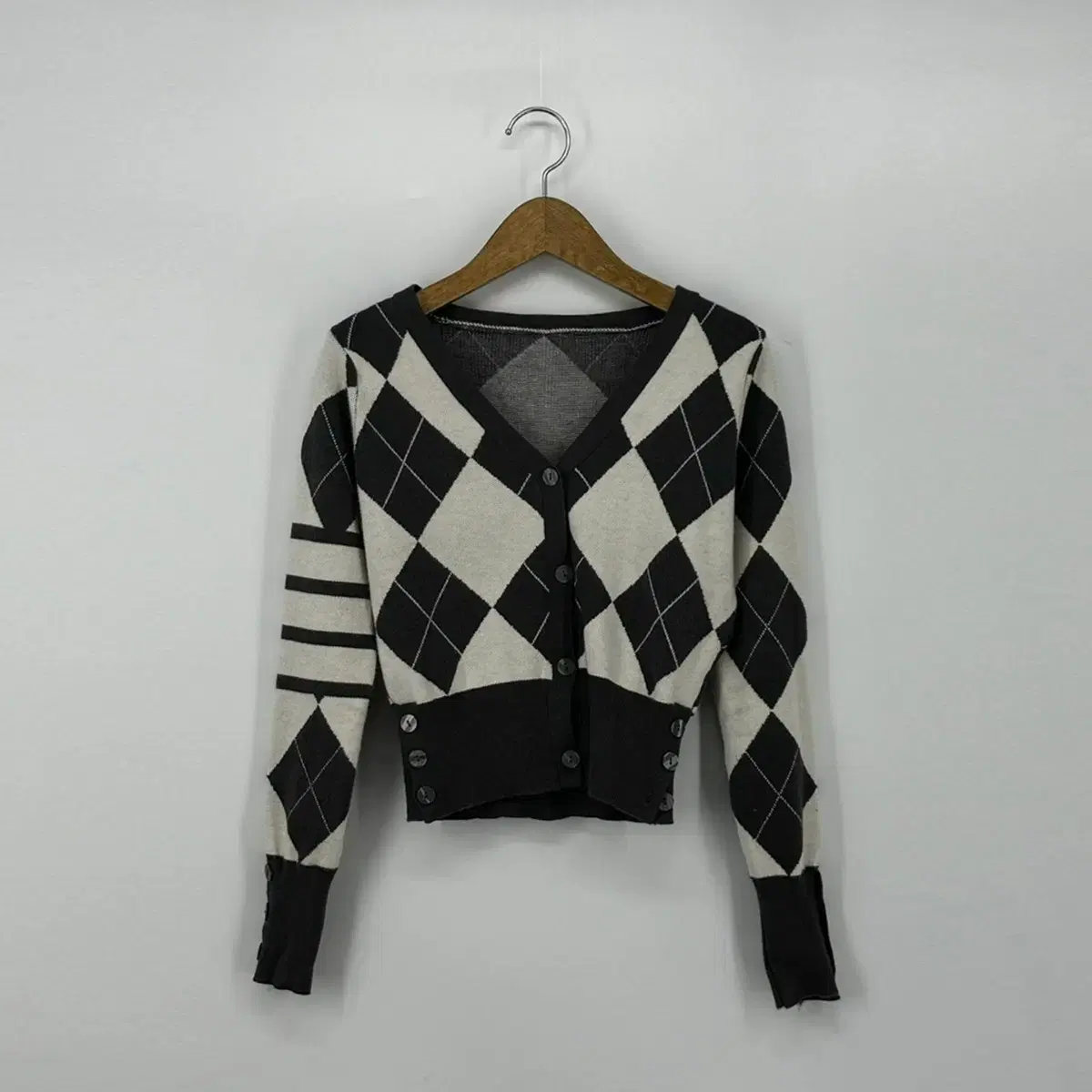 Argyle Check Cropped Cardigan (F size / BLACK)